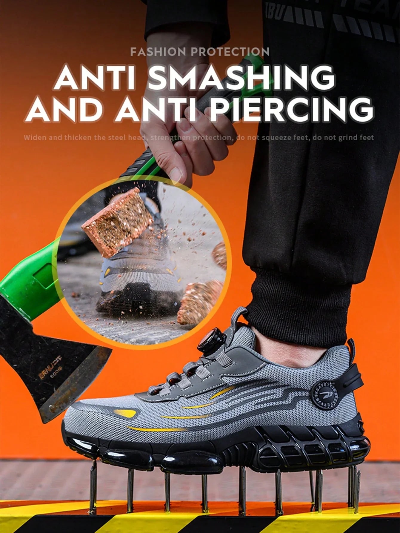 Men's Safety Shoes, Lightweight Breathable Anti-Smash Work Shoes