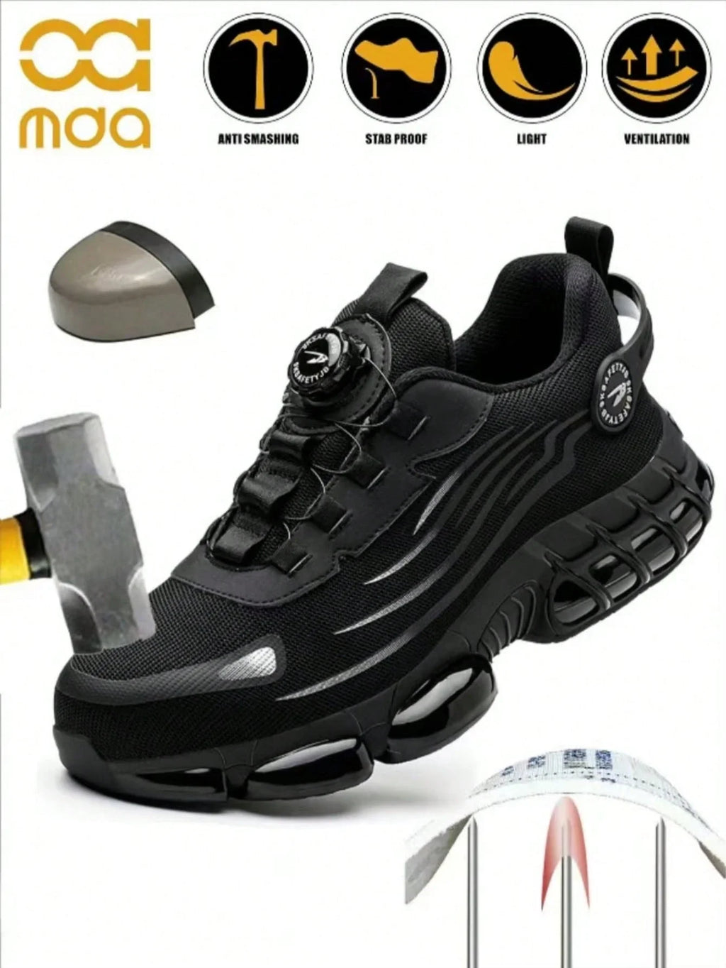 Men's Safety Shoes, Lightweight Breathable Anti-Smash Work Shoes