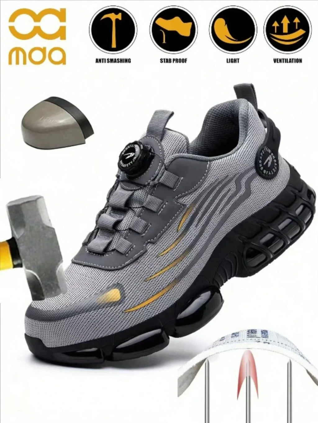 Men's Safety Shoes, Lightweight Breathable Anti-Smash Work Shoes