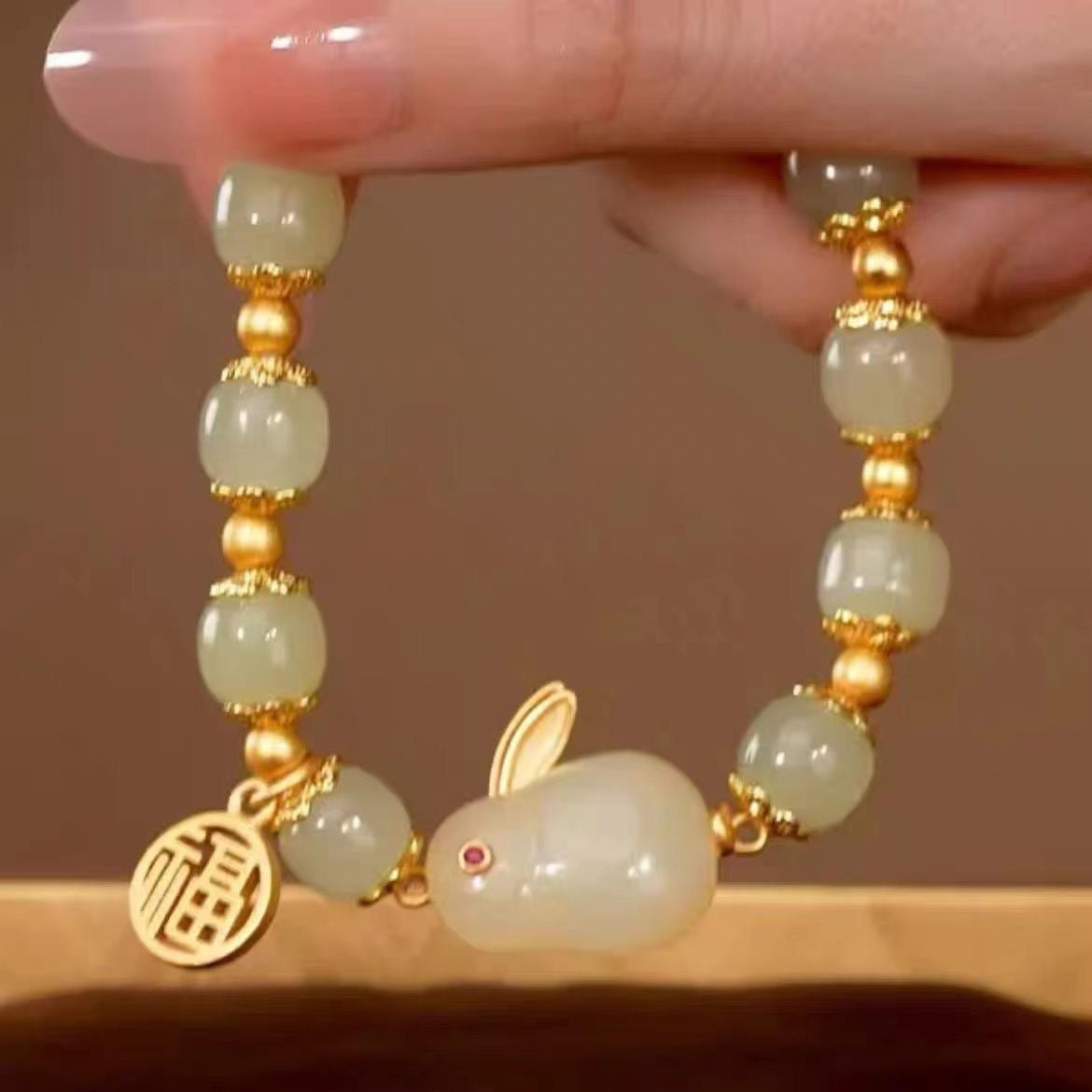 New Chinese Style Jade Rabbit Bracelet – Gold-plated Hetian Jade and Agate Lucky Bracelet