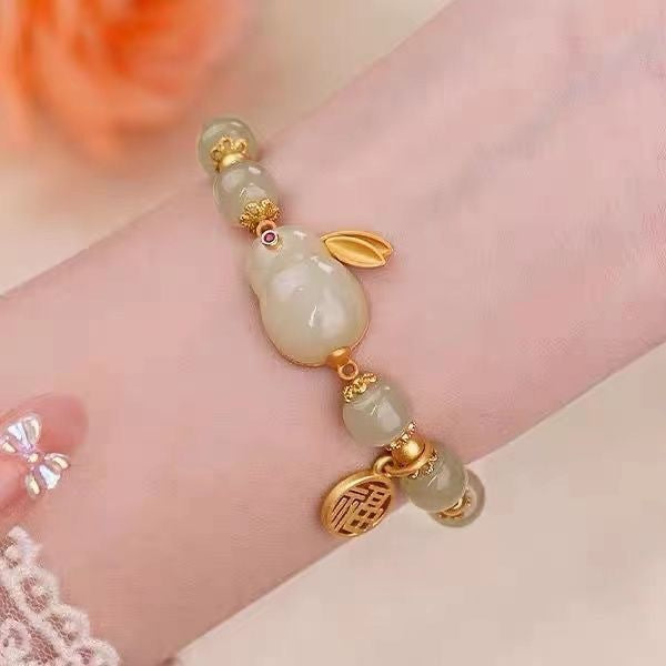 New Chinese Style Jade Rabbit Bracelet – Gold-plated Hetian Jade and Agate Lucky Bracelet