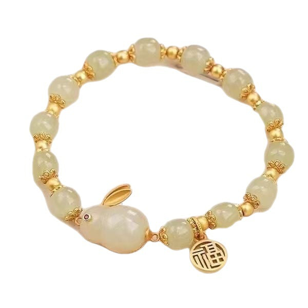 New Chinese Style Jade Rabbit Bracelet – Gold-plated Hetian Jade and Agate Lucky Bracelet